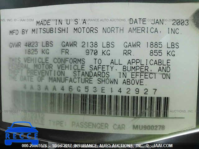 2003 Mitsubishi Galant ES/LS 4A3AA46G53E142927 image 8