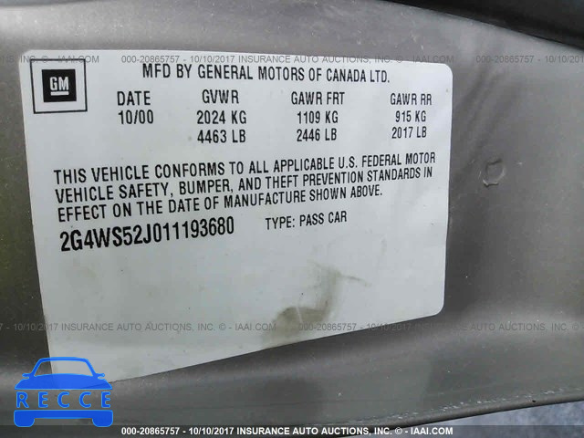 2001 BUICK CENTURY CUSTOM 2G4WS52J011193680 image 8