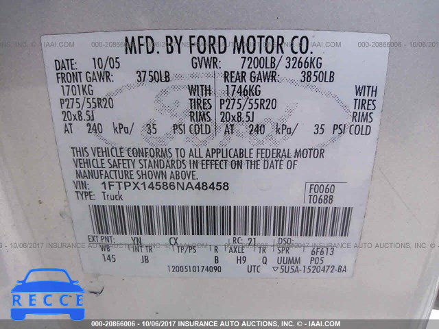 2006 Ford F150 1FTPX14586NA48458 image 8