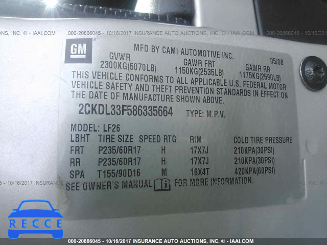 2008 PONTIAC TORRENT 2CKDL33F586335664 image 8