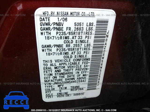 2006 Nissan Murano JN8AZ08W56W525942 image 8