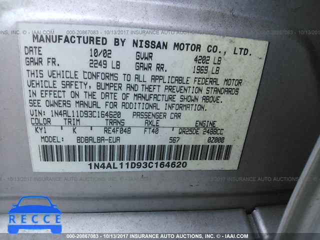 2003 Nissan Altima 1N4AL11D93C164620 image 8