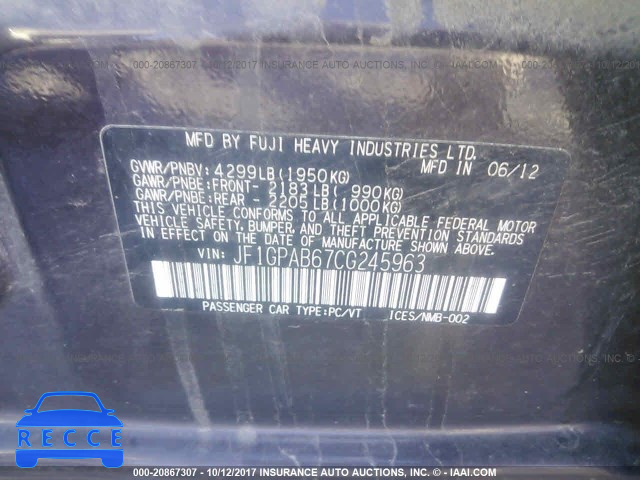 2012 Subaru Impreza JF1GPAB67CG245963 image 8