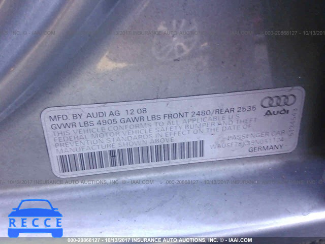 2009 Audi A4 PREMIUM PLUS WAUSF78K39N051124 image 8