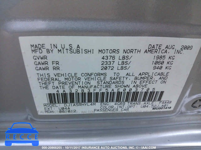 2010 Mitsubishi Galant ES/SE 4A32B3FF5AE003705 Bild 8