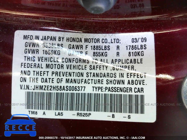 2010 Honda Insight JHMZE2H58AS006377 image 8