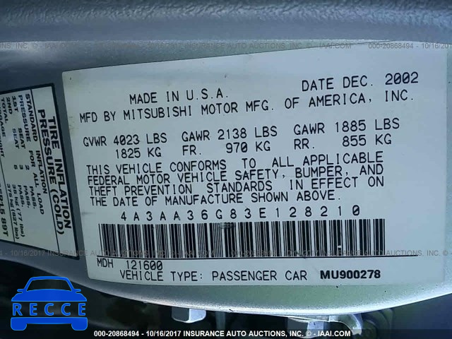 2003 Mitsubishi Galant 4A3AA36G83E128210 image 8