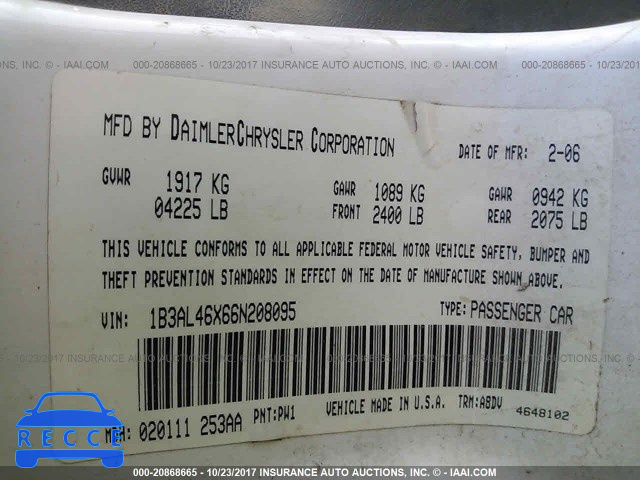 2006 DODGE STRATUS SXT 1B3AL46X66N208095 image 8