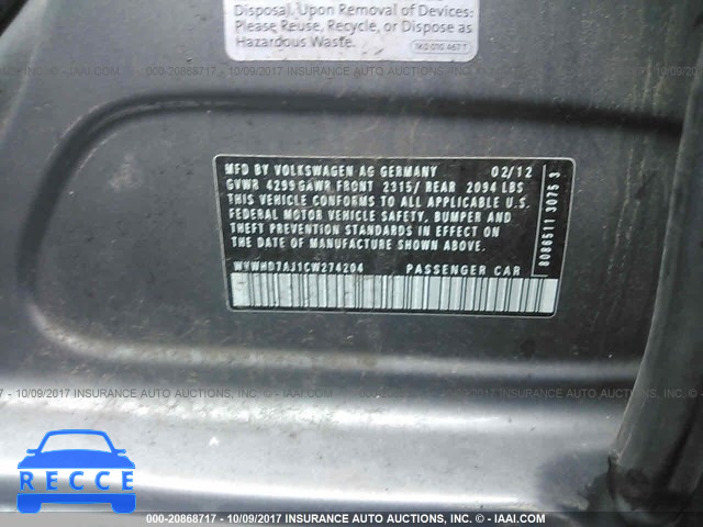 2012 Volkswagen GTI WVWHD7AJ1CW274204 зображення 8