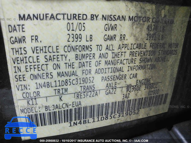 2005 Nissan Altima 1N4BL11D85C319052 зображення 8