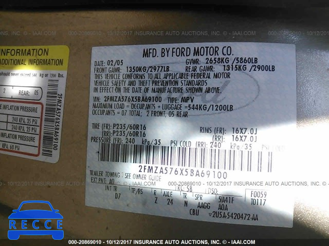 2005 Ford Freestar SES 2FMZA576X5BA69100 image 8