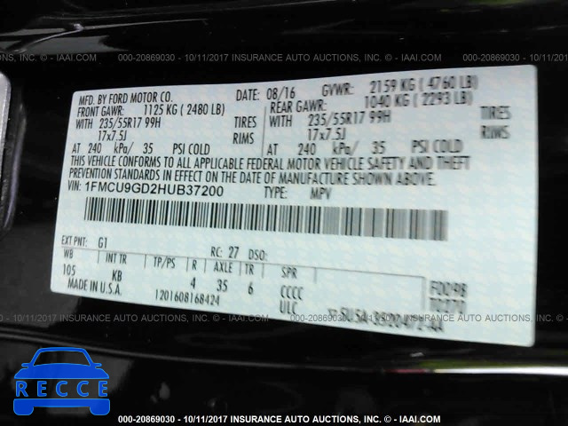 2017 FORD ESCAPE 1FMCU9GD2HUB37200 image 8