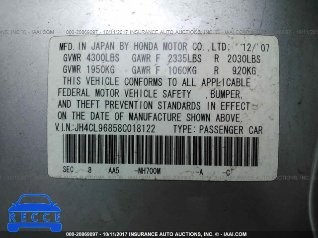 2008 Acura TSX JH4CL96858C018122 Bild 8