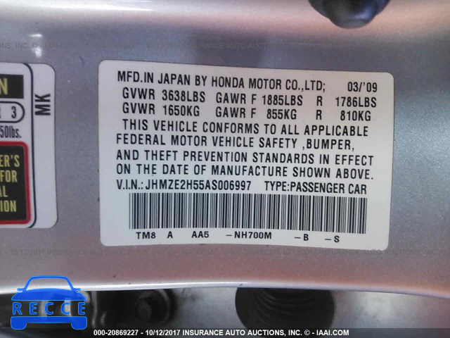 2010 Honda Insight LX JHMZE2H55AS006997 image 8