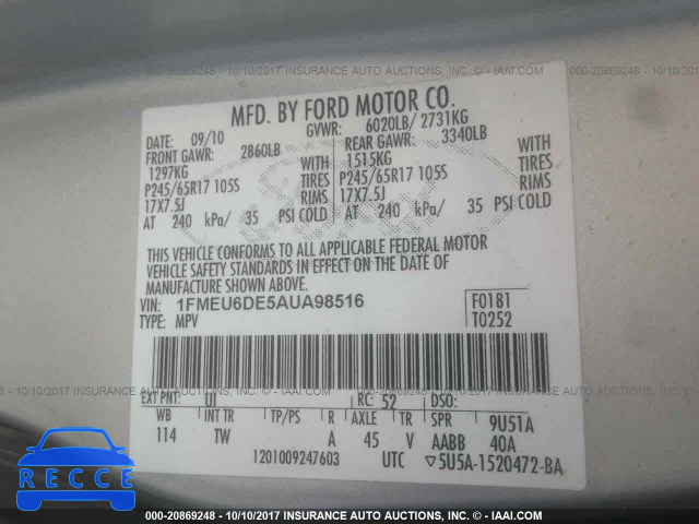 2010 Ford Explorer XLT 1FMEU6DE5AUA98516 image 8