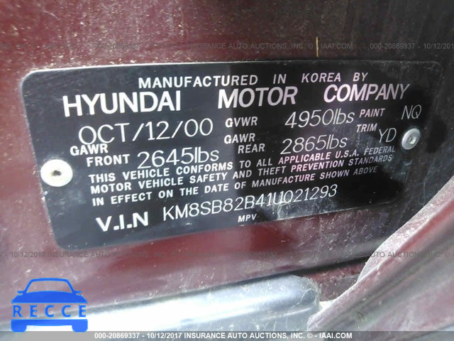 2001 Hyundai Santa Fe KM8SB82B41U021293 image 8