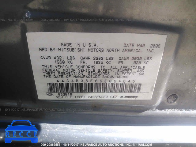 2006 Mitsubishi Galant 4A3AB36F66E064645 image 8