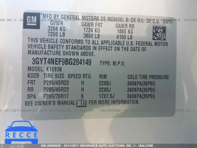 2011 Cadillac Escalade EXT PREMIUM 3GYT4NEF9BG284149 зображення 8