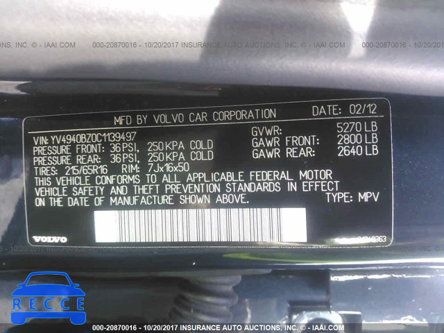 2012 Volvo XC70 YV4940BZ0C1139497 image 8