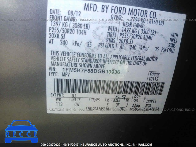 2013 Ford Explorer 1FM5K7F88DGB13936 Bild 8