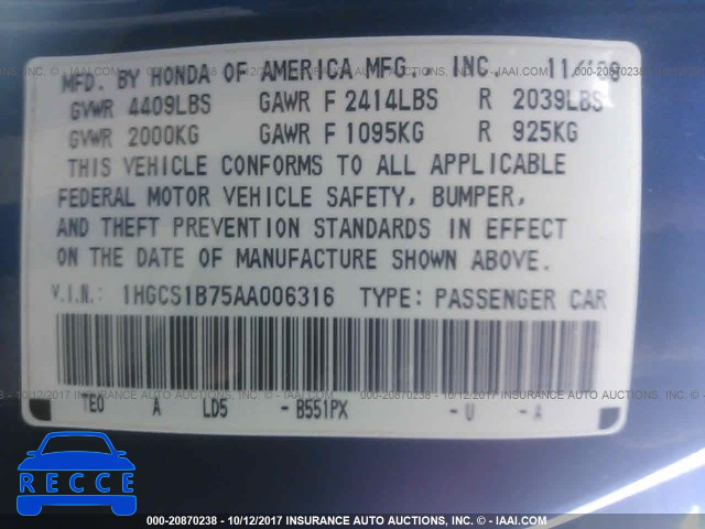 2010 Honda Accord 1HGCS1B75AA006316 image 8