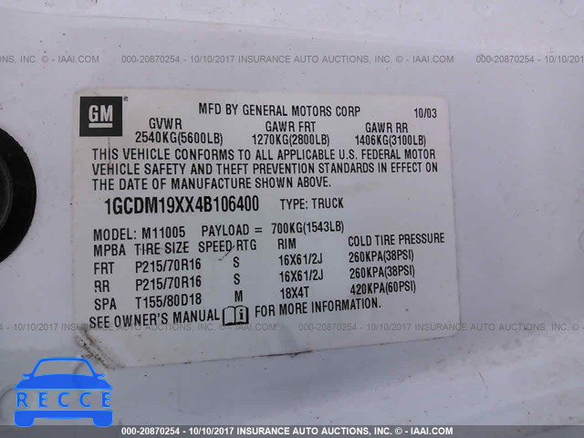 2004 Chevrolet Astro 1GCDM19XX4B106400 image 8