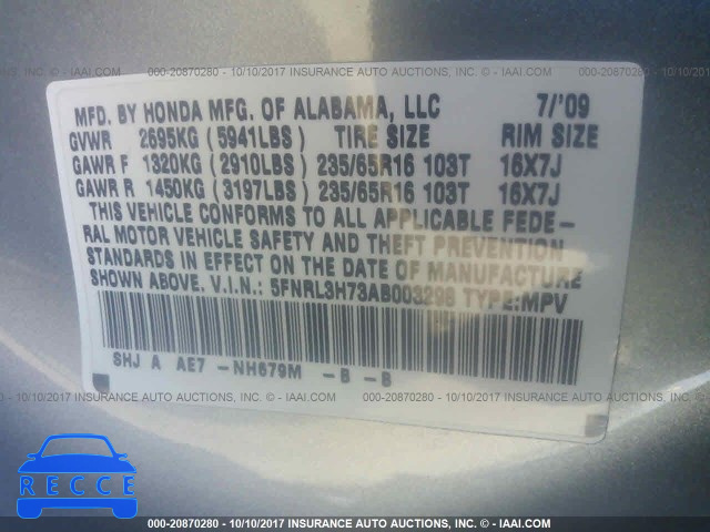 2010 Honda Odyssey 5FNRL3H73AB003298 image 8