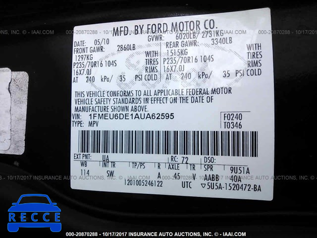 2010 FORD EXPLORER XLT 1FMEU6DE1AUA62595 image 8