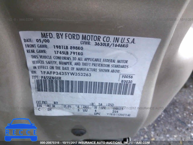 2000 Ford Focus 1FAFP3435YW353263 image 8