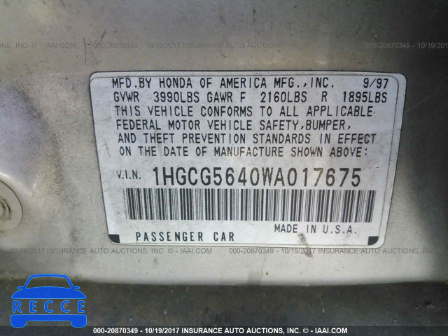 1998 Honda Accord 1HGCG5640WA017675 image 8