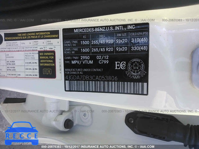 2012 Mercedes-benz ML 4JGDA7DB3CA053806 image 8