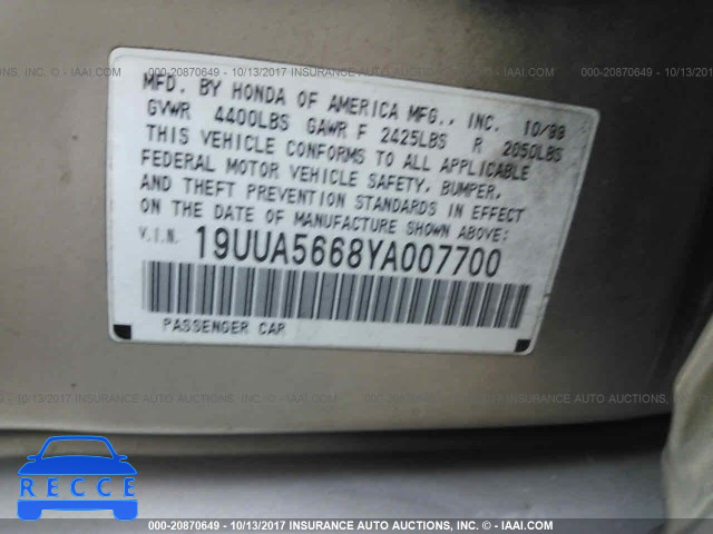 2000 Acura 3.2TL 19UUA5668YA007700 image 8
