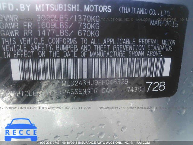 2015 Mitsubishi Mirage DE ML32A3HJ9FH046329 image 8