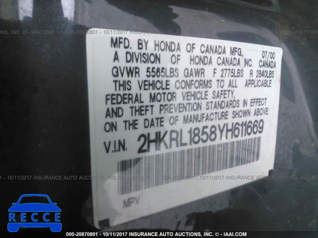 2000 HONDA ODYSSEY 2HKRL1858YH611669 image 8