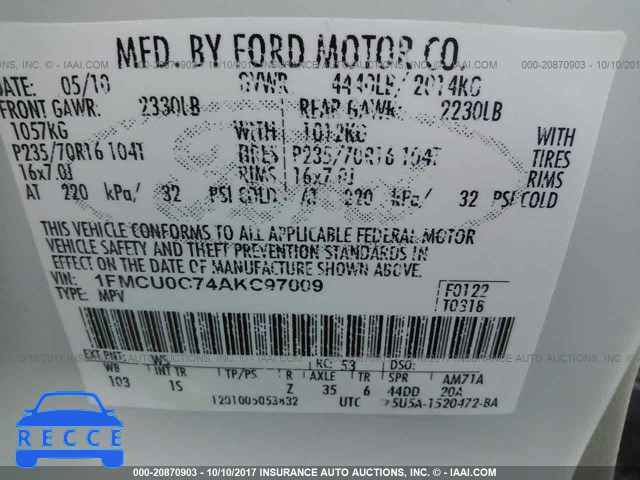 2010 Ford Escape 1FMCU0C74AKC97009 image 8