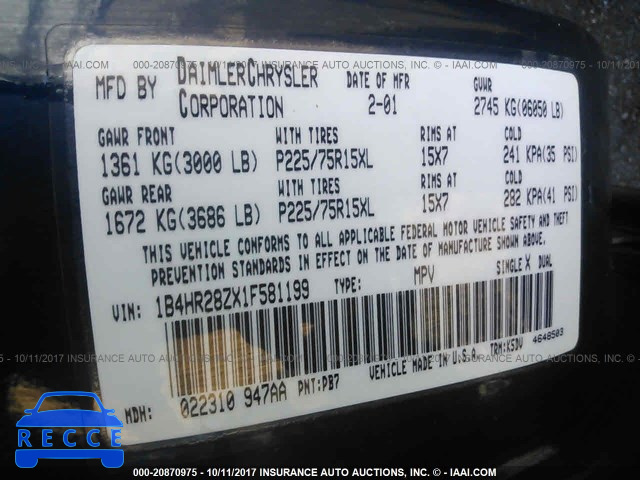 2001 DODGE DURANGO 1B4HR28ZX1F581199 image 8