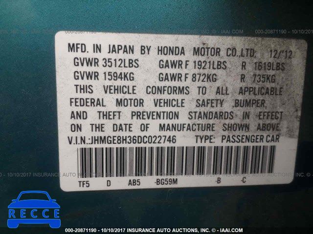 2013 Honda FIT JHMGE8H36DC022746 image 8