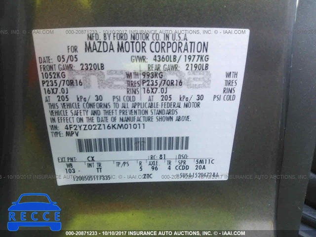 2006 Mazda Tribute I 4F2YZ02Z16KM01011 image 8