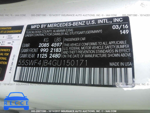 2016 MERCEDES-BENZ C 300 55SWF4JB4GU150171 image 8