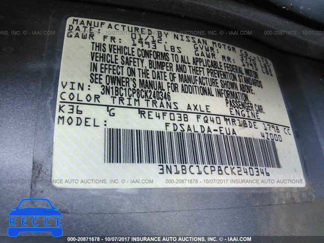 2012 Nissan Versa 3N1BC1CP8CK240346 image 8