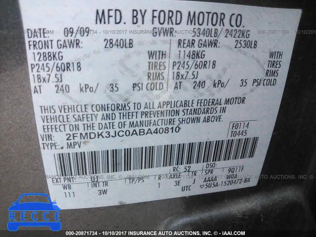 2010 Ford Edge 2FMDK3JC0ABA40810 зображення 8