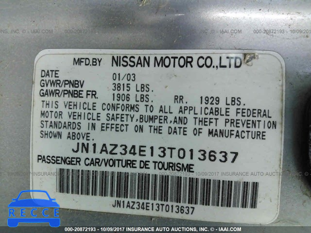 2003 Nissan 350Z COUPE JN1AZ34E13T013637 image 8