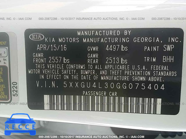 2016 KIA Optima 5XXGU4L30GG075404 image 8