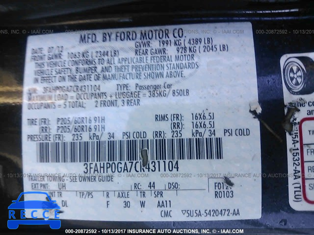 2012 Ford Fusion 3FAHP0GA7CR431104 image 8