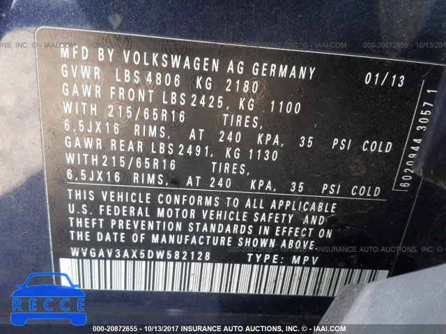 2013 Volkswagen Tiguan WVGAV3AX5DW582128 image 8