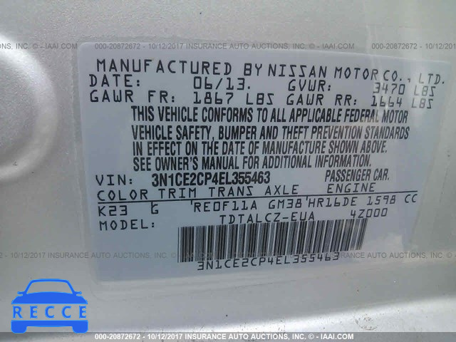 2014 NISSAN VERSA NOTE 3N1CE2CP4EL355463 image 8