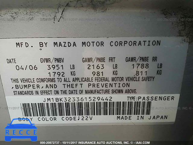 2006 Mazda 3 JM1BK323361529442 image 8