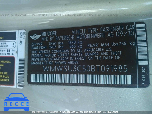 2011 Mini Cooper WMWSU3C50BT091985 image 8