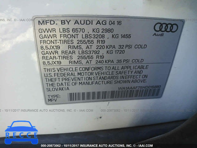 2017 Audi Q7 PREMIUM WA1AAAF75HD015880 image 8