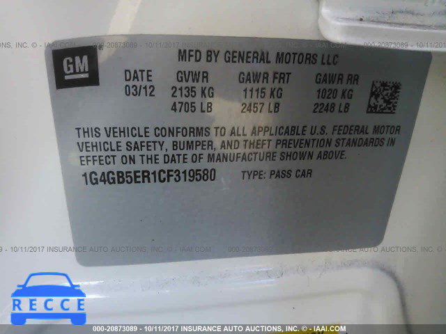 2012 Buick Lacrosse CONVENIENCE 1G4GB5ER1CF319580 image 8